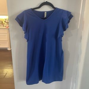 Blue girls dress with flutter sleeves